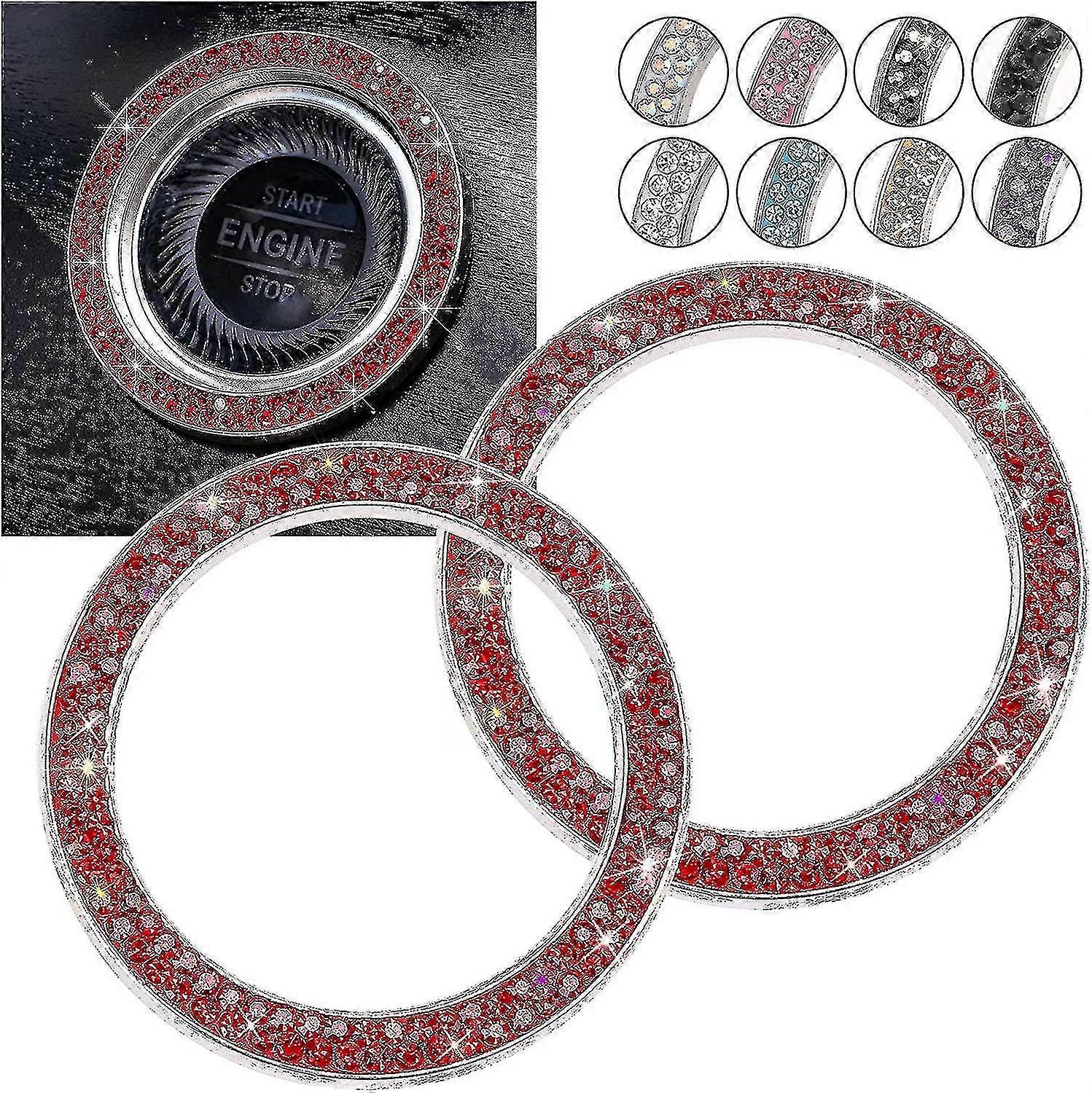 Wabjtam Roter Startknopf-aufkleber Mit Strasssteinen, Glänzender Ring, 2-teilig, Für Damen Und Mädchen