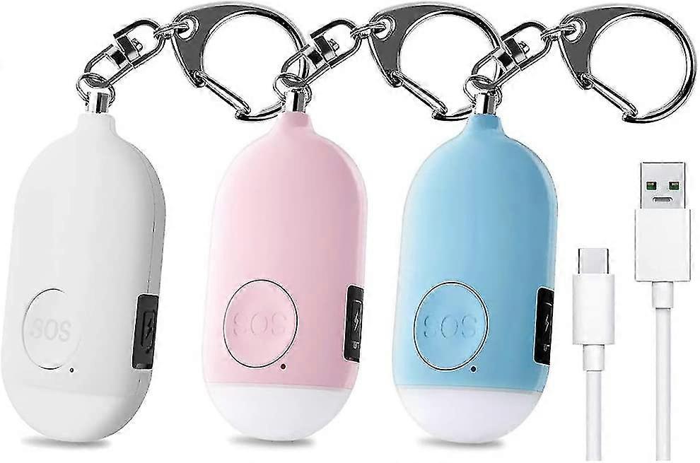 3er-pack 130 Db Persönlicher Notfallalarm, Wiederaufladbarer Sicherheitsalarm Mit Led-taschenlampe, Einbruchmelder, Für Frauen, Kinder, Senioren Und Abenteurer – Weiß+