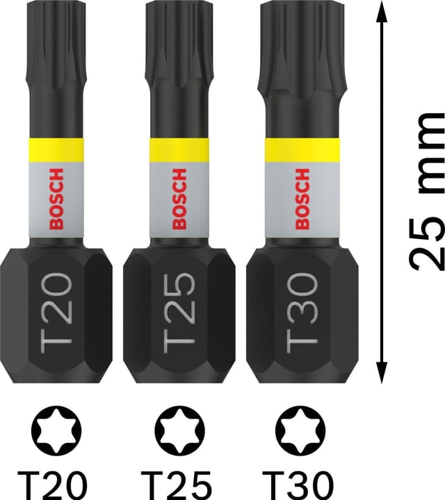 Bosch T20/T25/T30-Schrauberbits Impact Control 3-teilig