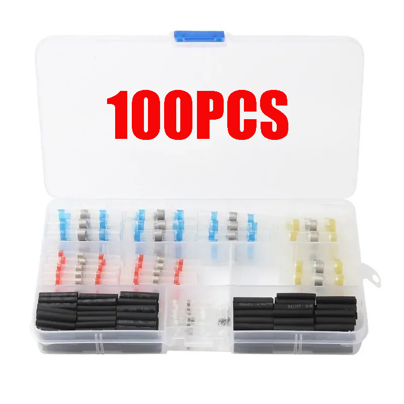 100-teiliges Set Wasserdichter Elektrischer Steckverbinder Ohne Crimpwerkzeug Mit Dazwischenliegendem Schrumpfschlauch, Mehrfarbige Isolierte Lötösenringe (weiß, Rot, Blau, Gelb, Schwarz) Für Die Repa