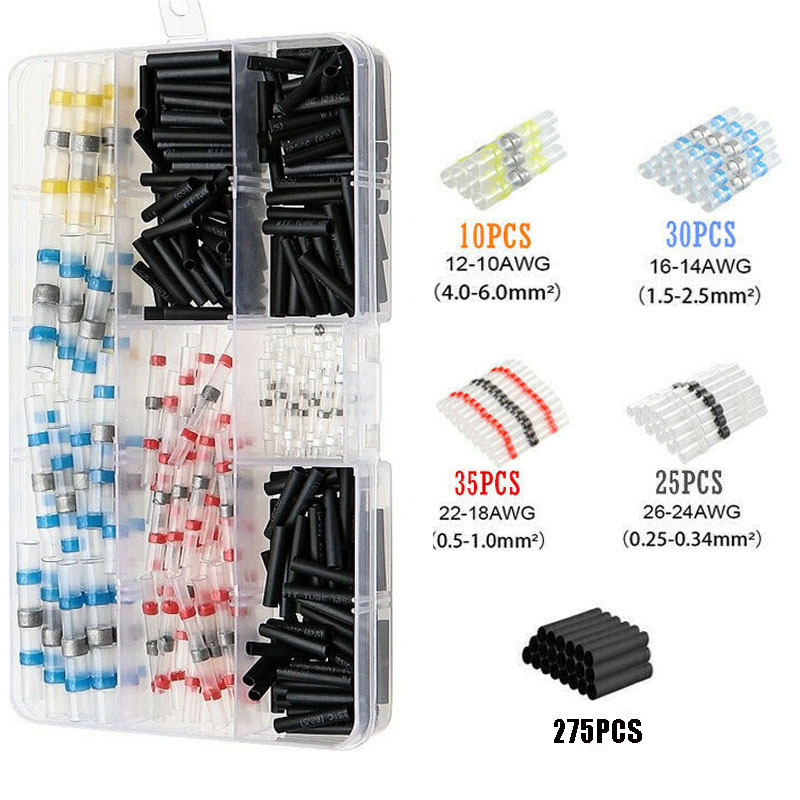 Set Mit 400 Wasserdichten, Lötenden Elektrischen Steckverbindern Mit Schrumpfschlauch - Isolierte, Nicht Zu Crimpende Klemmen (sortiment In Gelb, Blau, Rot, Weiß)-lsw