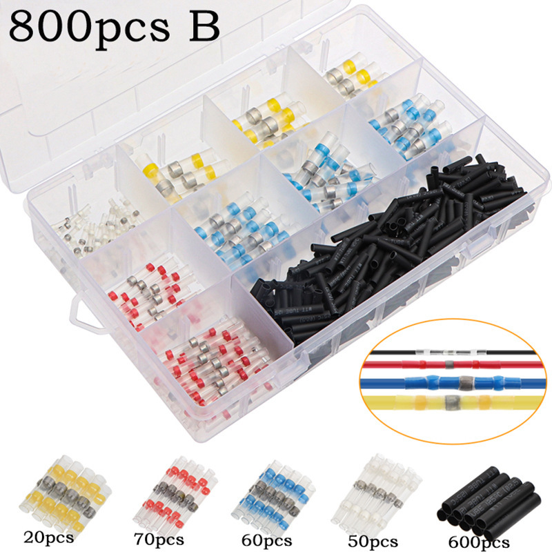 800er Set Wasserdichte Elektrische Steckverbinder Zum Löten Mit Schrumpfschlauch - Isolierte Ringkabelschuhe Ohne Crimpen (gelb, Blau, Rot, Weiß) - Zubehörset Für Autoverkabelung Und Heimwerken-lsw
