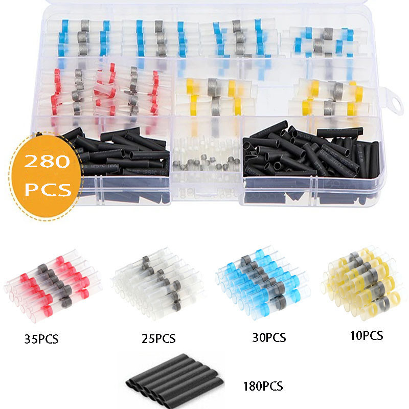280-teiliges Set Wasserdichter Elektrischer Steckverbinder Zum Löten Mit Schrumpfschlauch, Sortierte Crimpfreie Kabelschuhe (weiß, Rot, Blau, Gelb) Zur Reparatur Von Auto- Und Motorradkabeln-lsw