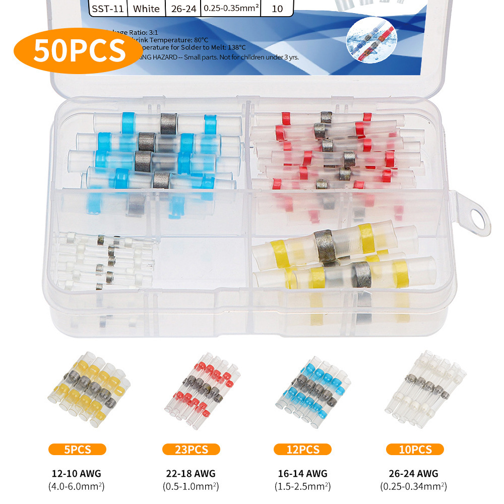 Ringverbinder Mit Integriertem Schrumpfschlauch – Wasserdichte Klemme Ohne Crimpen – 50-teiliges Set In Verschiedenen Farben (weiß, Rot, Blau, Gelb)-lsw