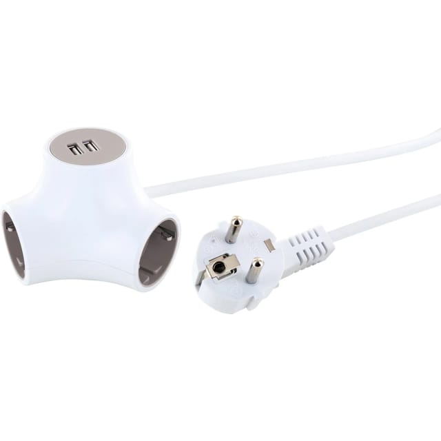 Schwaiger Steckdosen Y-Verteiler mit 3x Schutzkontakt und 2x USB 1,4 m