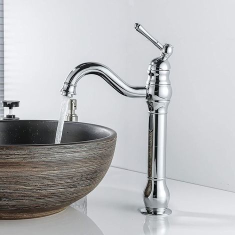 360° Drehbare Retro-waschtischarmatur – Einhebelmischer Aus Chrom – Hoher Auslauf Mit Waben-luftsprudler – Wasserersparnis Bis Zu 30 %