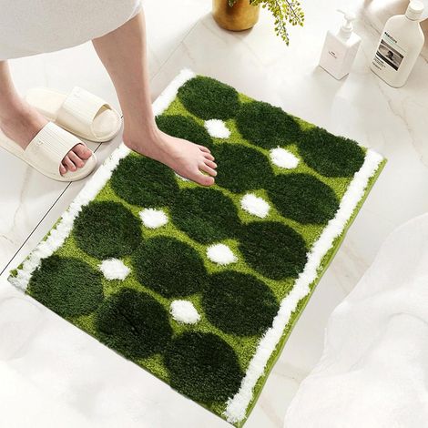 Flauschige, Saugfähige Badematte Mit Grünem Moosmuster, Waschbar, Rutschfest, Aus Beflockter Mikrofaser, Teppich Für Wohnzimmer, Schlafzimmer, Dusche, 50 X 80 Cm