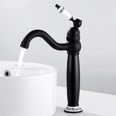 Hohe, Schwarze Retro-waschtischarmatur – 360° Schwenkbare Messing-mischbatterie – Einhebelmischer Mit Keramikventil – Elegantes Vintage-design