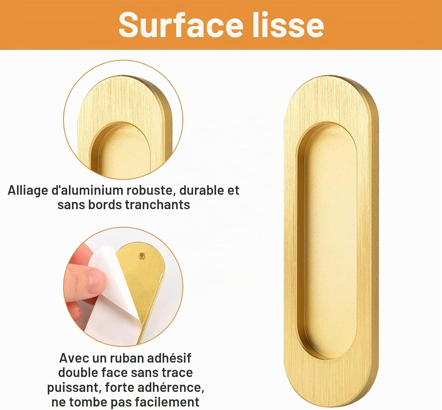 Set Mit 2 Selbstklebenden Ovalen Schiebetürgriffen Aus Aluminiumlegierung, Ohne Bohren, Für Schiebetüren, Scheunenfenster, Schränke (gebürstetes Gold, 100 Mm)