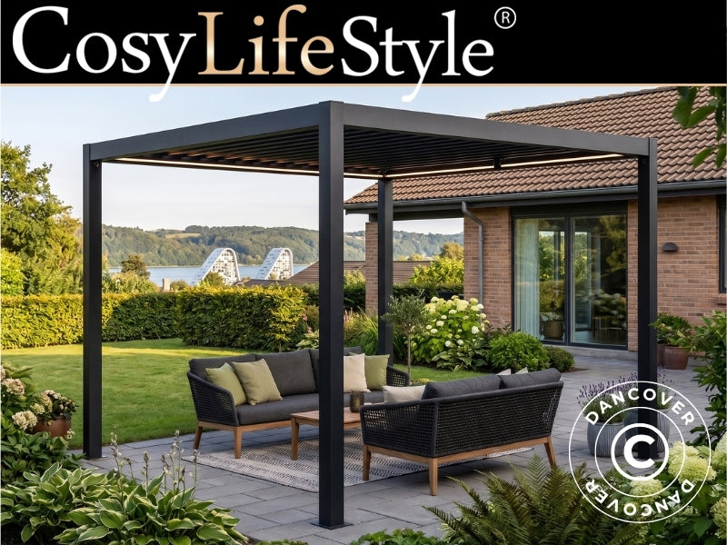 Bioklimatischer Pergola Pavillon San Pablo Steel+, 3x3m, Schwarz - Dancover