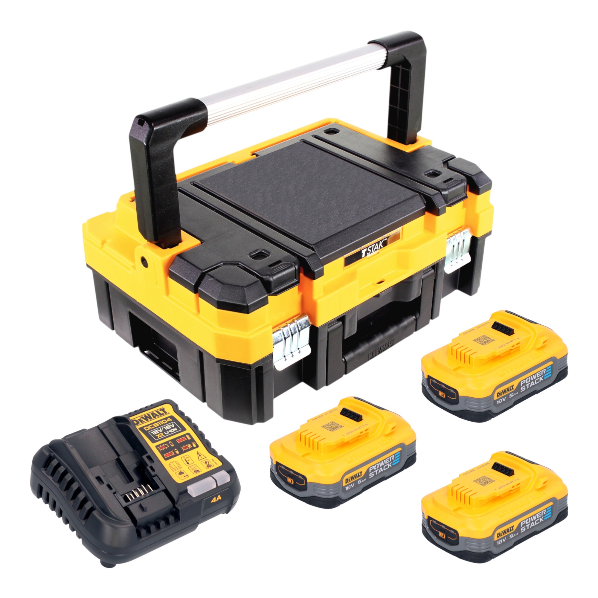 Dewalt Dcb 1104 H3t Akku Starter Set 18 V Mit 3x Powerstack Akku 5,0 Ah + Dcb 1104 Ladegerät + Tstak