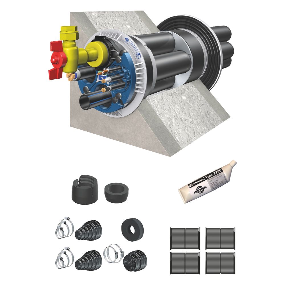 Doyma Mehrsparten-hauseinführung Quadro-secura All Inclusive, Dn 200, 199-203mm, 190-550mm, Kunststoff, 241800100094