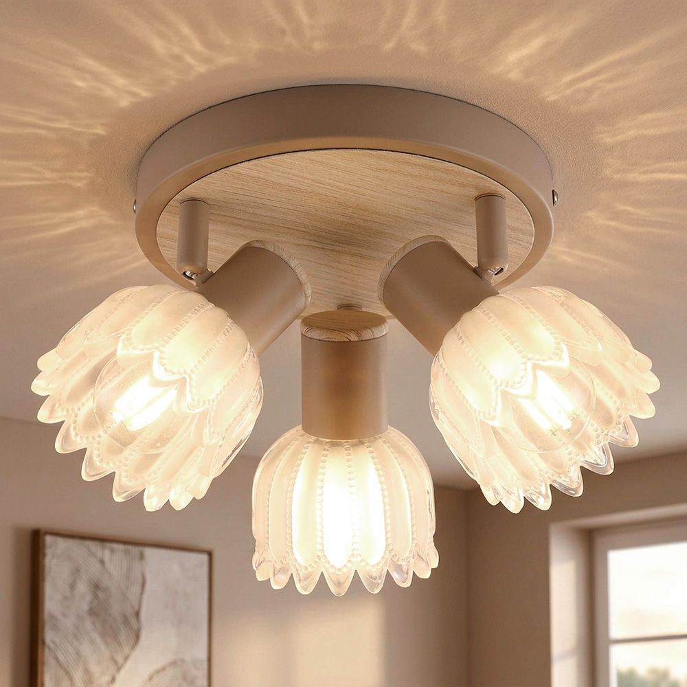 Led Deckenleuchte Deckenlampe Flurlampe Schwenkbar Beige Metall Glas H 12,5 Cm