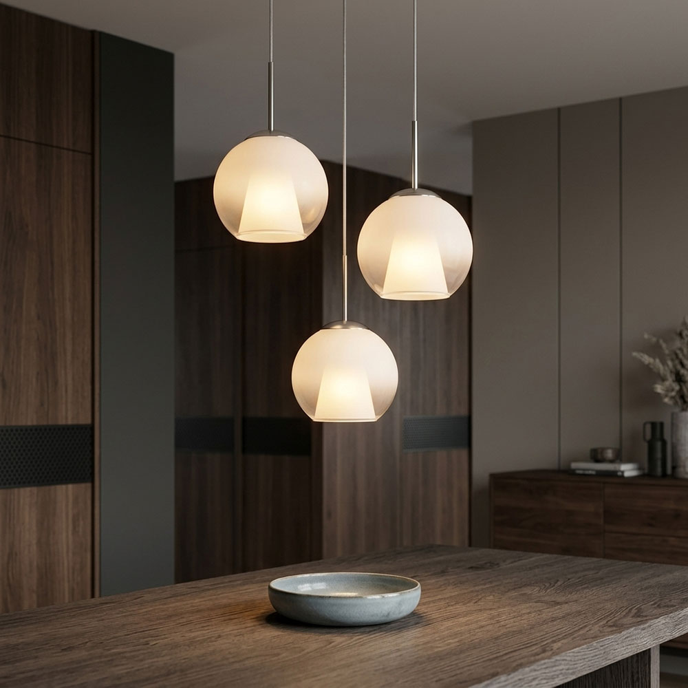 Led Pendelleuchte Höhenverstellbar Esszimmerlampe Glaskugeln Verchromt H 120 Cm