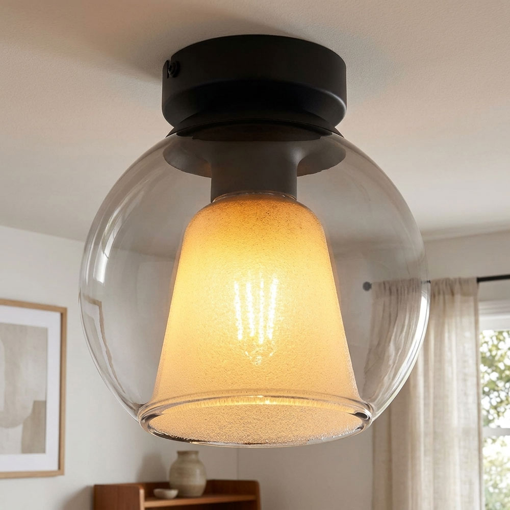 Led Deckenleuchte Deckenlampe Schlafzimmerlampe Schwarz Glas Rauchfarben H 19 Cm