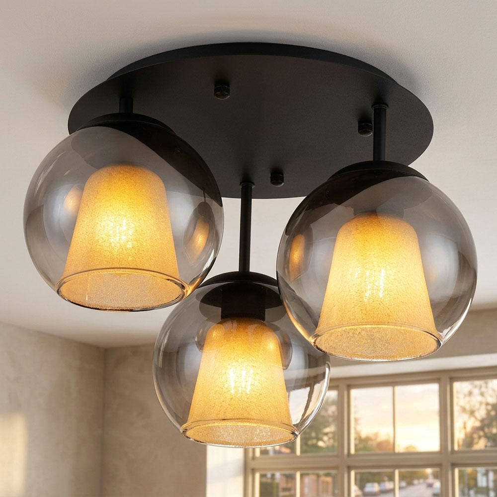 Led Deckenlampe Glas Rauchfarben Deckenleuchte Wohnzimmerlampe 3-flammig D 41 Cm
