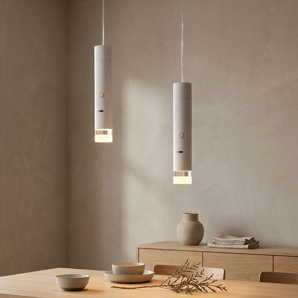 2x Led Pendelleuchte Hängeleuchte Esszimmerlampe Taschenlampe Weiß H 120 Cm