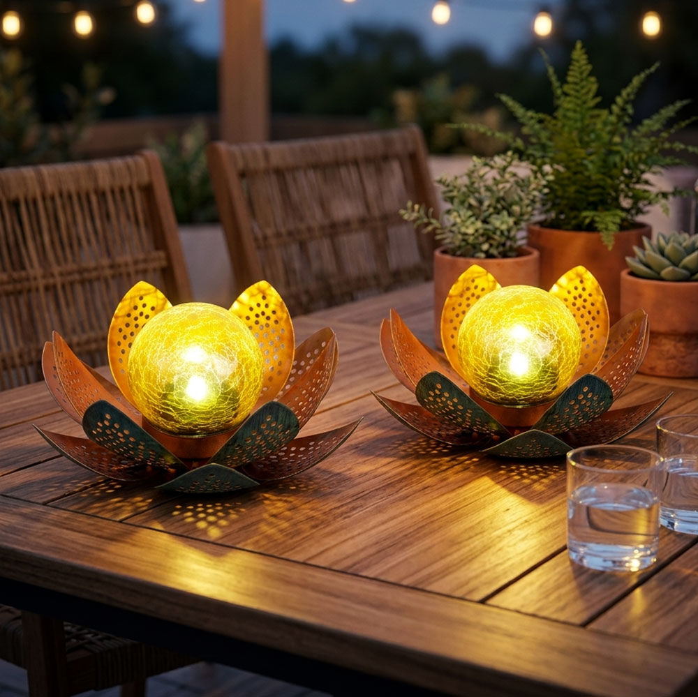 2x Led Solarleuchte Außenlampe Gartenleuchte Terrassenleuchte Solar Blume Gold Metall Ip44