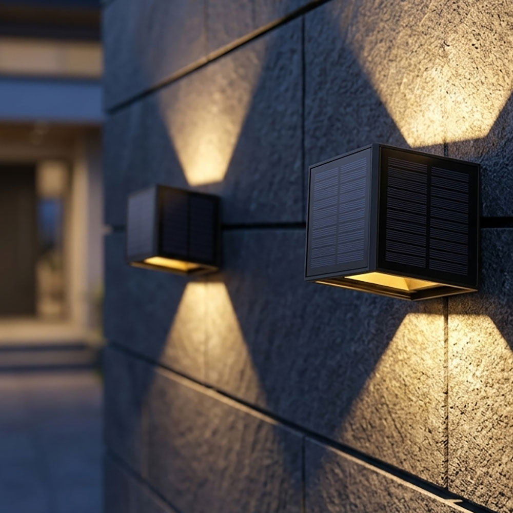 2x Außenwandleuchte Up Down Strahler Wandlampe Gartenleuchte Solar Dämmerungsschalter Schwarz Ip44
