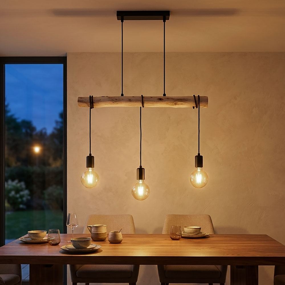 Led Pendelleuchte Höhenverstellbar Hängelampe Esszimmerlampe Holz Braun H 120 Cm