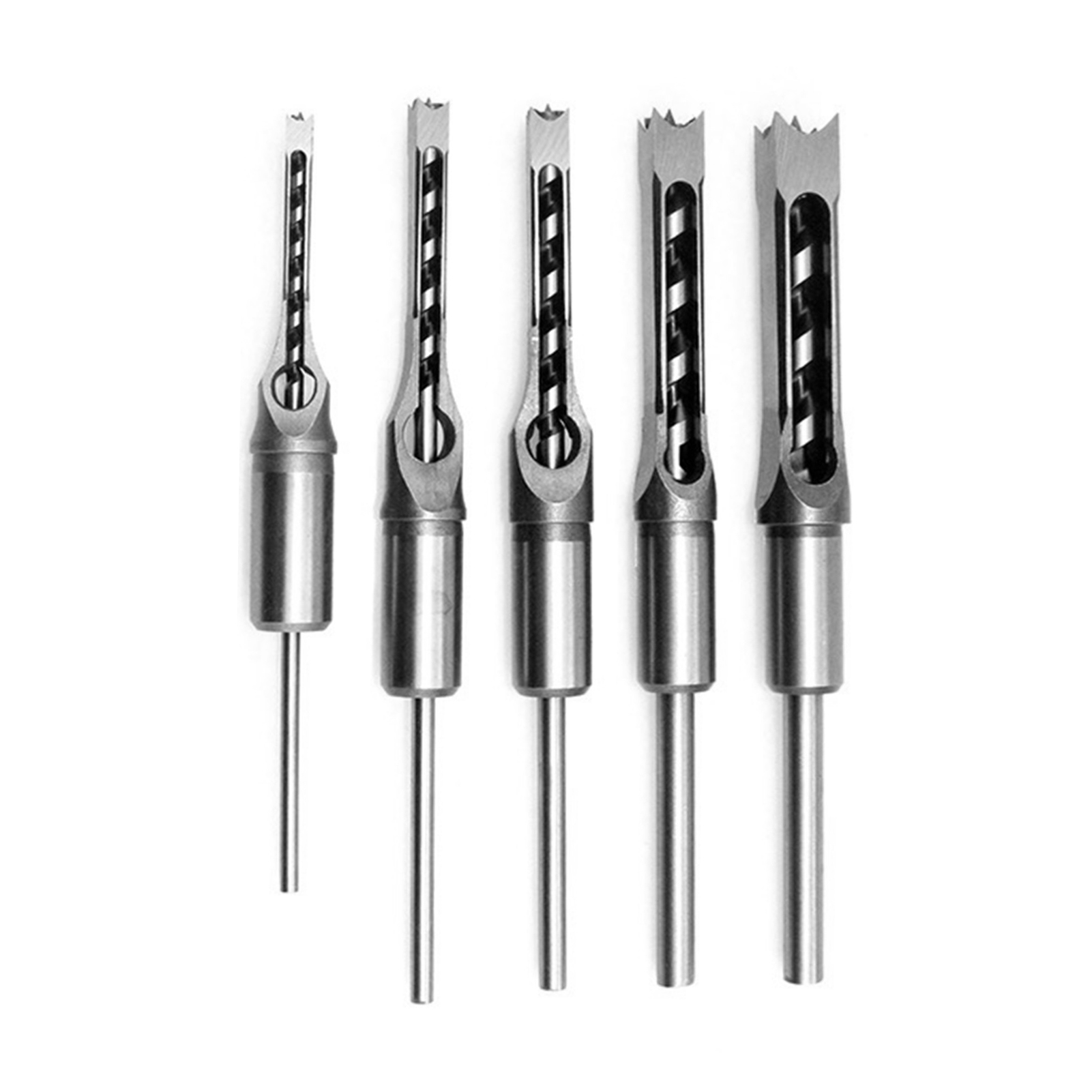 Set Mit 5 Vierkantbohrern Für Holzbearbeitung, Lochsäge, Stemmeisen, Stahlbohrer In Den Größen 6,35 Mm (1/4 Zoll), 7,94 Mm (5/16 Zoll), 9,52 Mm (3/8 Zoll), 12,7 Mm (1/2 Zoll) Und 15,88 Mm (5/8 Zoll) F
