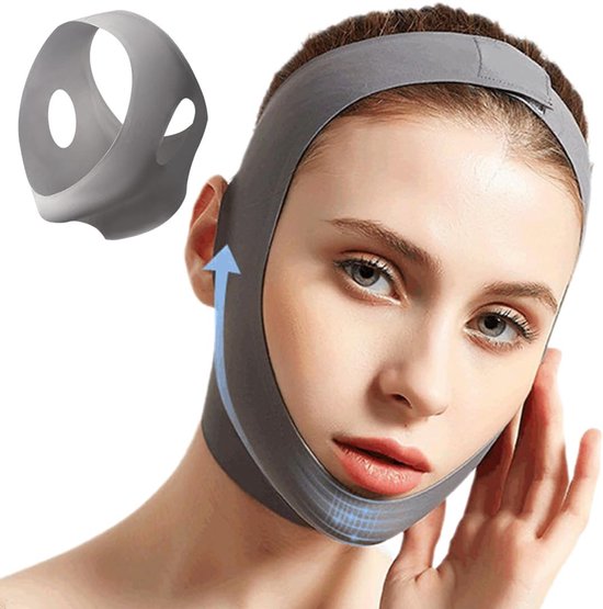 Wiederverwendbare V-förmige Gesichtsmaske, Schlafband, Unisex-nackenmaske, Grau
