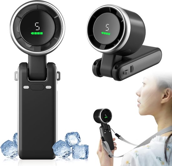 Mini-akku-ventilator, Tragbar, 5 Geschwindigkeitsstufen, 4000 Mah, Reiseventilator, Turboventilator, Nackenventilator, Grau