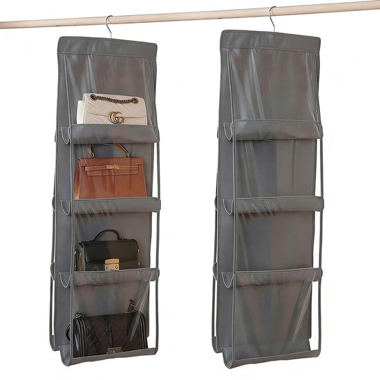 Hängende Aufbewahrungstaschen – 2er-set – Faltbar – Geeignet Für Umhängetaschen – 8 Transparente Kunststofffächer – Grau