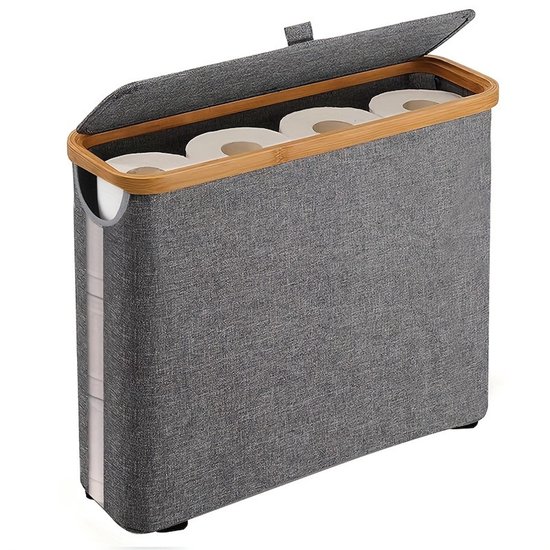 Toilettenpapierkorb – Aufbewahrungsbox Mit Deckel – Bietet Platz Für 12 Rollen – Vertikale Badezimmerbox – 45 X 15,5 X 36 Cm – Grau