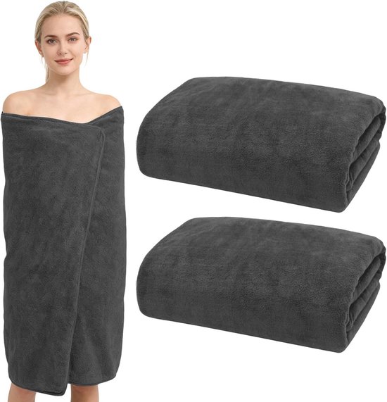 Set Mit 2 Xxl-baumwoll-badetüchern 100 X 200 Cm, Hoch Saugfähig, Grau