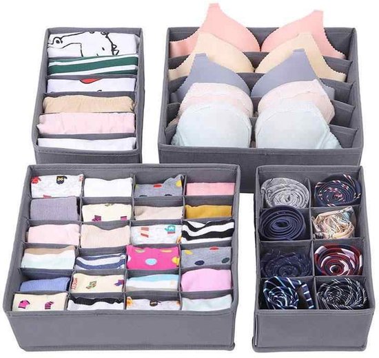 Schubladenorganizer，schubladeneinteiler，4-teilig，kleiderschrank-organizer，aufbewahrungssystem Mit 45 Fächern，grau