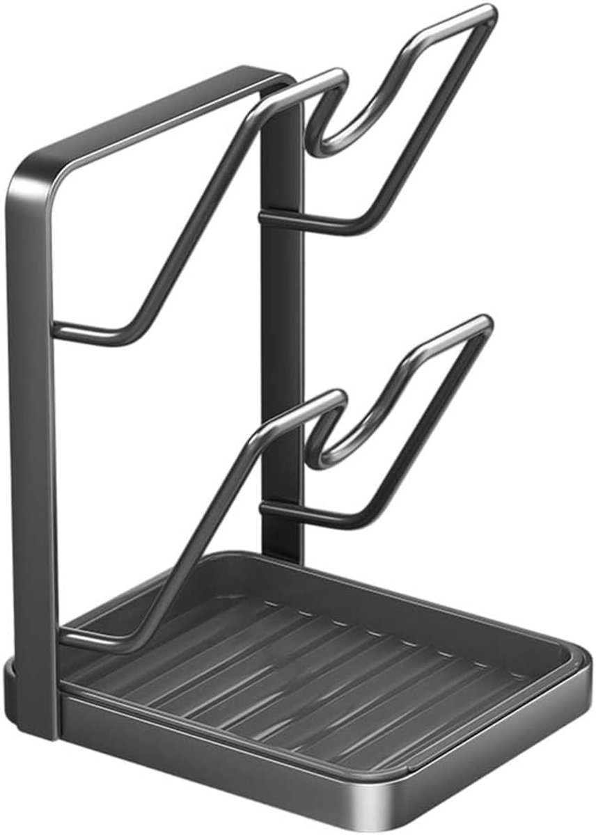 Topfdeckelhalter – Küchenregal – Deckelhalter – Küchendeckelregal Mit Abtropfschale – Doppellagig & Edelstahl – Grau