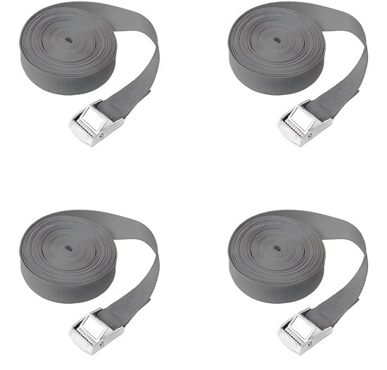 Spanngurte – 4 Stück – Mit Zinklegierungsverschlüssen – Geeignet Für Motorräder/autos/fahrräder/gepäck/anhängerbetrieb – 25 Mm × 5 M – Grau