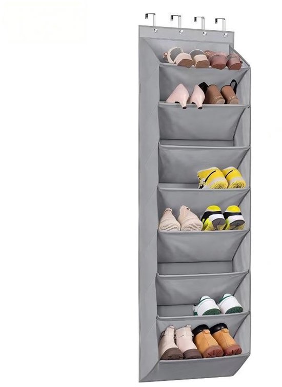 Wandmontiertes Schuhregal – Aufbewahrungsregal Hinter Der Tür – Bietet Platz Für 24 Paar Schuhe – 164 X 42 X 19,5 Cm – Grau