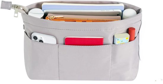 Nylon-handtaschenorganizer Für Damen – Einsatz Mit Reißverschluss – Grau – Xl