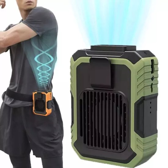Tragbarer Ventilator – Grün – Hüftventilator – 3 Geschwindigkeitsstufen – Usb-aufladbar – Turbinen-außenlüftung