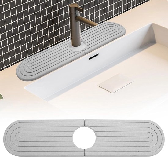 Abtropfmatte Für Küche Und Bad – Spritzschutz – Wasserhahnschutz – Hellgrau – 40 X 10 Cm