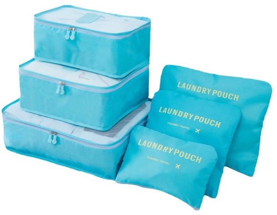 6-teiliger Multifunktionaler Gepäckorganizer – Reiseaccessoires Für Koffer Oder Reisetaschen Mit Schuhfach – Himmelblau