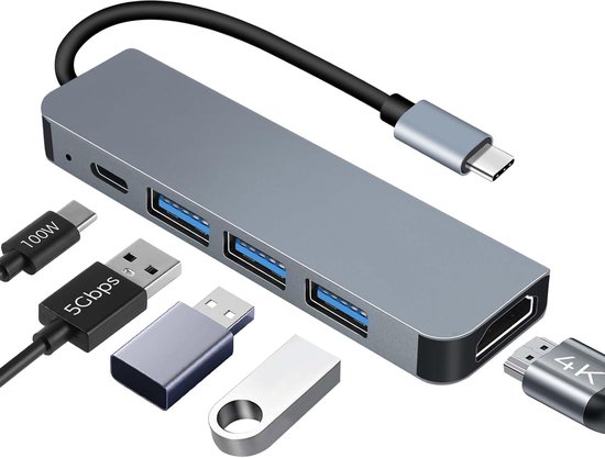 Usb-c-hub，unterstützt Hdmi 4k，pd-laden Mit 100 W，mehrere Datenanschlüsse Mit 5 Gbit/s，5-in-1-usb-c-dockingstation，usb-c-multiport-adapter