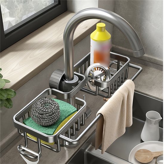 Stück，praktisches Küchenregal Aus Aluminium，geeignet Zur Aufbewahrung Von Küchenutensilien，einschließlich Spülmittel，geeignet Für Wasserhähne