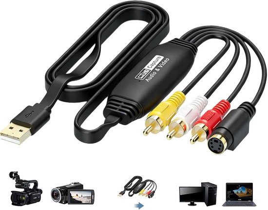 Usb 2.0 Vhs-digital-konverter，1080p-videoaufnahmekarte Zur Digitalisierung Von Vhs-kassetten. Mit Av- Und Rca-adapter
