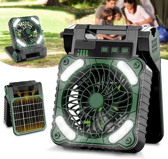 Solarventilator，10400 Mah，wiederaufladbarer Campingventilator，mit Led-leuchten，4 Geschwindigkeitsstufen，leiser Reise-tischventilator