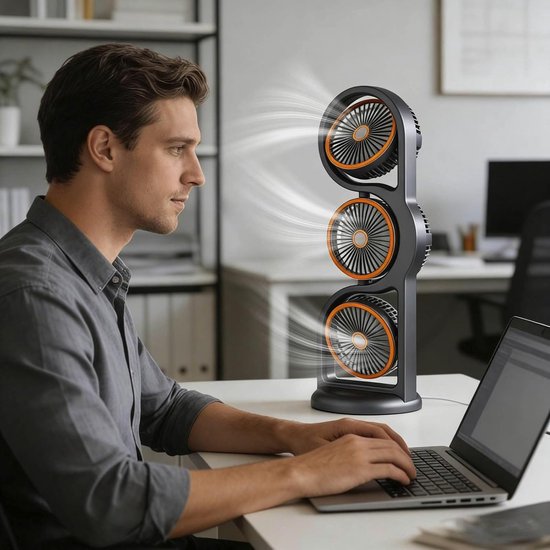 Tragbarer Oszillierender Turmventilator，360° Neigbar & 105° Automatische Oszillation，usb-aufladbar，schlafzimmer & Reisen (grau)
