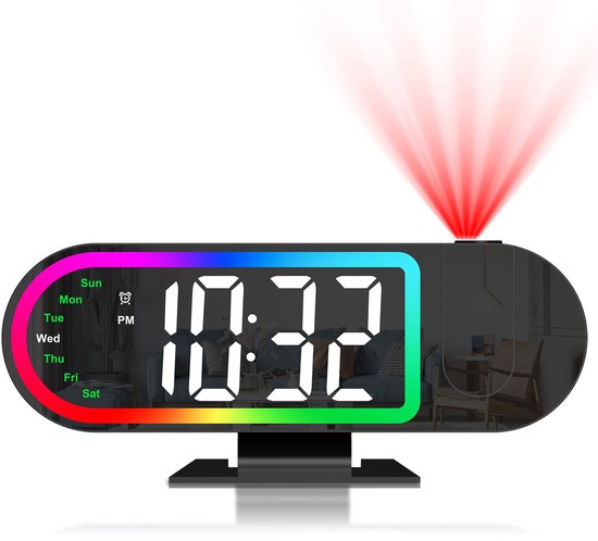 Deckenprojektionswecker Fürs Schlafzimmer，8,5-zoll-display Mit Um 180° Drehbarem Projektor，4 Helligkeitsstufen，17 Umgebungslichteinstellungen