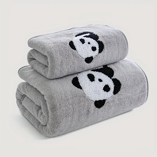 2-teiliges Set Aus Weichem Und Saugfähigem Panda-handtuch Und Badetuch，material: Korallenvlies，ideal Zum Waschen Von Gesicht Und Körper