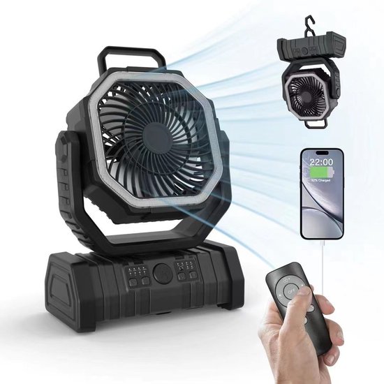 Tragbarer Campingventilator Mit Led-beleuchtung，4 Geschwindigkeitsstufen，leiser Usb-tischventilator Zum Angeln，grillen Und Wandern