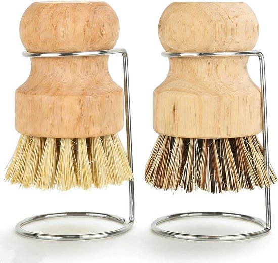 Spülbürsten-set，2 Bambus-handbürsten Mit 2 Abtropfgittern，holzspülbürste Zum Reinigen Von Geschirr，töpfen Und Spülbecken，5,5 X 5,5 X 8 Cm
