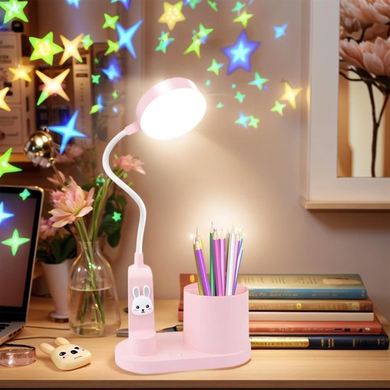Kinderschreibtischlampe，dimmbare Led-nachttischlampe，leselampe Mit Projektor Und Stifthalter，tragbare Schreibtischlampe Für Schüler