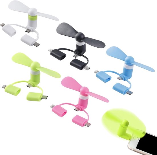 3-in-1 Mini-handyventilator, 5er-pack, Tragbarer Usb-ventilator, Geeignet Für Iphone Typ-c Und Android, Kleines Handy