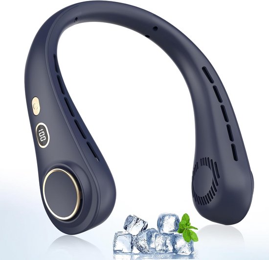 Tragbarer Nackenventilator，usb-ventilator Mit Led-anzeige，5 Geschwindigkeitsstufen，1800 Mah，leiser Lüfterflügel，ideal Für Outdoor-küche，blau